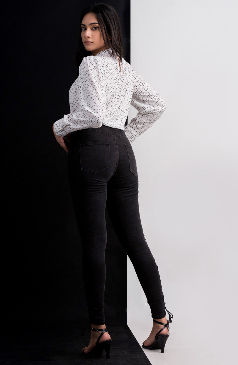 WHITE POLKA DOT OFFICE BLOUSE BWC016