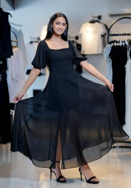 Black Top Smoke Long Dress EESHA BWC351